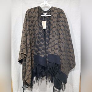 NWT Michael Kors Shawl Signature MK Logo Jacquard Cape Wrap One Size